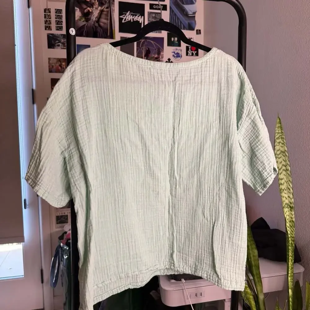 Eileen Fisher Crinkle Gauze Top Mint Green